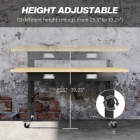 HOMCOM 59" Work Bench with Drawer, Height Adjustable Legs, Bamboo Tabletop Workstation Tool Table on Wheels for Garage, Weight Capacity 1320 Lbs, Black/Natural(m-5)