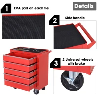 HOMCOM 5 Drawer Roller Tool Chest, Mobile Lockable Toolbox, Storage Organizer with Handle for Workshop Mechanics Garage, Red(m-5)