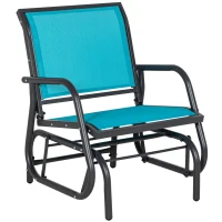 Outsunny Outdoor Glider Chair, Steel Swing Chai with Curved Armrests for Porch, Garden, Poolside, Balcony, Blue(m-11)