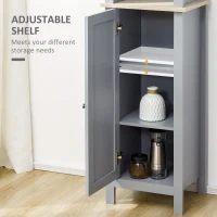 kleankin Bathroom Floor Storage Cabinet with 3 Tier Shelf and Cupboard with Door, Free Standing Linen Tower, Tall Slim Side Organizer Shelves, Grey(m-5)