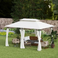 Outsunny 10' x 13' Double Roof Patio Gazebo, Outdoor Gazebo with Curtains, for Garden, Lawn, Backyard and Deck, Cream White(m-8)