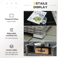 Outsunny 5 Pieces Wicker Patio Furniture Set with 4" Thick Cushions, Outdoor PE Rattan Garden Conversation Sectional Sofa Set with Glass Top Two-tier Coffee Table, Grey(m-6)