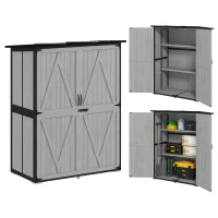 Outsunny Wood Storage Shed, Outdoor Garden Shed with Asphalt Roof, 2 Shelves, Lockable Doors and Adjustable Feet, Gray(m-11)