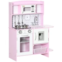 Qaba Pretend Play Kitchen with Sound Effects and Stove Lights, Kids Kitchen Playset with Storage, Water Dispenser Preschool & Kindergarten Gift for 3-6 Years Old, Pink(m-11)