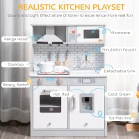 Qaba Play Kitchen with Sink, Microwave, and Ice Machine, Kids Kitchen Playset with Sound Effects and Lights, Pretend Toy Set for 3+ Years Old(m-4)