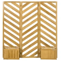 Outsunny Backyard Privacy Screen - Folding 65" with Planters for Patio, Deck, and Backyard, Brown(m-11)