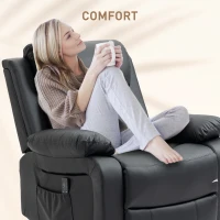 HOMCOM PU Leather Reclining Chair with Vibration Massage Recliner, Swivel Base, Rocking Function, Remote Control, Black(m-7)
