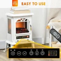 HOMCOM 23" Electric Infrared Fireplace Stove, Freestanding Fire Place Heater with Realistic Log Flame, Adjustable Temperature, Timer, 1000W/1500W, White(m-6)
