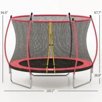 Soozier 10ft Outdoor Trampoline with Net Enclosure, Curved Poles and Safety Pad, ASTM Approved, Red(m-3)
