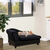 PawHut Pet Sofa Dog Couch Chaise Lounge Pet Bed with Storage Function Small Sized Dog Various Cat Sponge Cushioned Bed Lounge, Black(m-8)