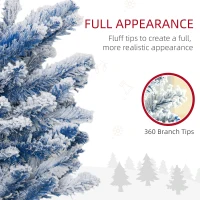 HOMCOM 6' Flocked Christmas Trees, Pencil Prelit Artificial Christmas Tree with Snow Branches, Blue(m-5)