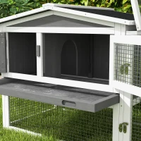 PawHut Wooden Rabbit Hutch Guinea Pig House with Removable Tray, Openable Roof, Trough, Run for Tortoises and Ferrets, Grey(m-9)