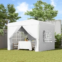 Outsunny 10' x 10' Pop-Up Canopy Tent with Sidewalls, Height-Adjustable, Carry Bag Included, for Outdoor, Garden, Patio, White(m-8)