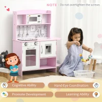 Qaba Pretend Play Kitchen with Sound Effects and Stove Lights, Kids Kitchen Playset with Storage, Water Dispenser Preschool & Kindergarten Gift for 3-6 Years Old, Pink(m-6)