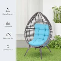 Outsunny Rattan Egg Chair with Cushion, Sky Blue(m-6)