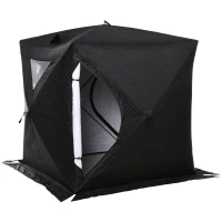 Outsunny 2 Person Ice Fishing Shelter, Pop-up Ice Fishing Tent, Ice Shanty, Portable and Insulated, with 2 Doors and Carrying Bag, Black(m-11)