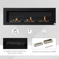 HOMCOM Ethanol Fireplace, 47.25" Wall-Mount 0.3 Gallon Steel 215 Sq Ft., Burns up to 3 Hours, Black(m-5)
