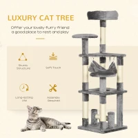 PawHut 52" Multi-Level Cat Tree Tower, Kitten Scratcher Activity Center Play House with Hammock - Grey(m-4)