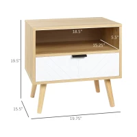 HOMCOM Modern Nightstand, Bedside Table with Drawer and Shelf for Bedroom, Living Room, Natural(m-3)