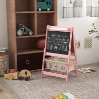 Qaba Art Easel for Kids with Paper Roll, Blackboard, Whiteboard, Storage, Pink(m-10)