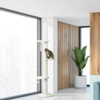 PawHut 8.4' Floor to Ceiling Cat Tree, Adjustable Height, White(m-10)