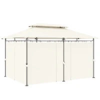 Outsunny 10' x 13' Double Roof Patio Gazebo, Outdoor Gazebo with Curtains, for Garden, Lawn, Backyard and Deck, Cream White(m-2)