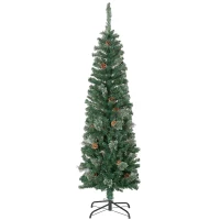 HOMCOM 5ft Pencil Christmas Tree, Artificial Christmas with Pine Needles, Realistic Branches, Pine Cones, Metal Base, Green(m-2)