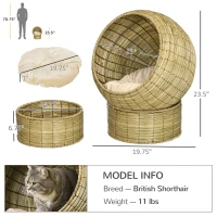 PawHut Handwoven Elevated Cat Bed with Soft Cushion & Cat Egg Chair Shape, Cat Basket Bed Kitty House with Stand, Raised Wicker Cat Bed for Indoor Cats, 23.5" H, Yellow(m-3)