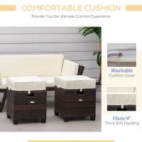 Outsunny 2 PCS Patio Wicker Ottoman Set, Two Square Outdoor PE Rattan Footrest with Removable Cushion, Freely Combined Furniture w/ Handle for Backyard, Garden, Poolside, Beige(m-5)