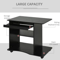 HOMCOM Computer Desk Cart, Mobile Small Office Workstation with Slide-Out Keyboard Tray, Adjustable Shelf, & CPU Stand, Black(m-5)