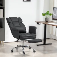HOMCOM Executive Office Chair with Footrest and Lumbar Support, PU Leather Desk Chair, Ergonomic, Reclining and Swivel, Black(m-10)