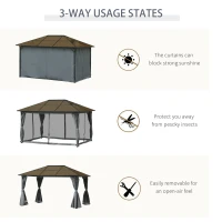 Outsunny 10' x 13' Hardtop Gazebo Aluminum Framed Marquee Party Tent Shelter with Mesh Curtains & Side Walls - Grey(m-7)