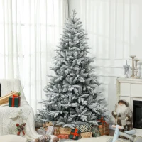HOMCOM 7ft Artificial Flocked Christmas Tree with Snow Tips, Easy Assembly, Hinged Xmas Tree for Home Office Holiday(m-10)