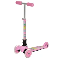 Aosom Kick Scooter for Kids, Foldable Children's Scooter with 3 Wheels, Adjustable Height, and Flashing LED for Boys and Girls, Pink(m-11)