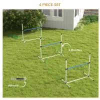 PawHut 4PCs Dog Agility Equipment Set with Adjustable Height Hurdles, Spray Water Tube, Whistle, Carry Bag, White(m-5)