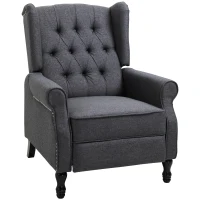 HOMCOM Fabric Upholstered Wingback Recliner, Tufted Push Back Accent Chair, Linen Arm Chair with Footrest, Armrest, Padded Cushion, Dark Grey(m-11)
