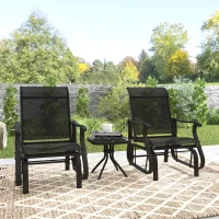 Outsunny 3PCs Gliding Rocking Chair & Bistro Tea Table Set, Black(m-8)