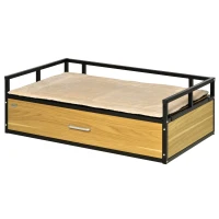 PawHut 39.25" Elevated Dog Bed, Furniture Style Pet Couch, Soft Modern Puppy Sofa, with Storage Drawer, Washable Cushion, Steel Frame, for Medium Dogs, Oak(m-11)