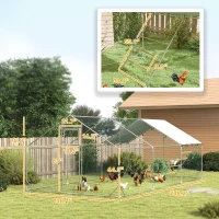 PawHut Metal Chicken Run w/ Waterproof & Anti-UV Cover, Feeding Door, Hanging Feeder, for 18-24 Chickens, 9.8' x 19.7' x 6.4'(m-3)