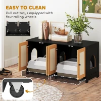 PawHut Cat Litter Box Enclosure w/ 2 Cabinets, Scratching Mats & Trays for 2 Cats or Kittens, Black(m-6)