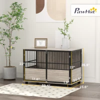 PawHut 39.5" Furniture Style Dog Crate End Table w/ 3 Doors for Small to Large Dogs, Walnut Finish(m-3)