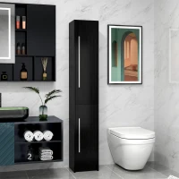 HOMCOM Freestanding Tall Bathroom Storage Cabinet with Adjustable Shelves, Bathroom Organizer, Black Wood Grain(m-8)