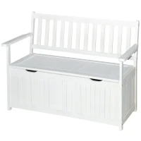 Outsunny 41 Gallon Outdoor Storage Bench, Wooden Deck Box with Inner Waterproof PE Lining, 2-Seat Container for Patio Garden Balcony Yard Store Garden Tools, White(m-11)