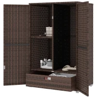Outsunny Outdoor Storage Cabinet with Shelves, Rattan Pool Towel Storage Cabinet with Removable Shelf & Drawer, Mixed Brown(m-11)