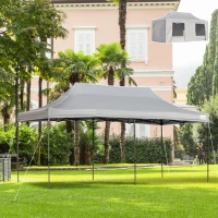 Outsunny 10' x 20' Pop Up Canopy Tent with Sidewalls & Doors, Instant Tents for Parties with Wheeled Carry Bag, Height Adjustable, for Outdoor, Garden, Patio, Gray(m-9)