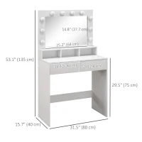 HOMCOM Vanity Table, Makeup Dressing Table with LED Lighting Mirror, Drawers, for Bedroom, White(m-3)