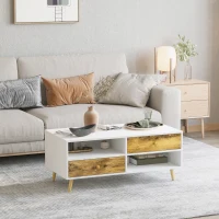 HOMCOM Coffee Table with Drawers and Shelves, Rectangular Center Table for Living Room, Bedroom, White and Brown(m-1)