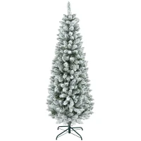 HOMCOM 6ft Pencil Christmas Tree, Flocked Tree with 479 Branch Tips and Metal Base for Home, Indoor, Holiday(m-2)