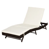Outsunny Patio Chaise Lounge, Pool Chair with 5 Position Adjustable Backrest & Cushion, Outdoor PE Rattan Wicker Sun Tanning Seat, 78.75" x 28" x 35", Coffee(m-1)