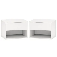 HOMCOM Floating Nightstand Set of 2, Wall Mounted Bedside Table with Drawer for Bedroom, White(m-2)